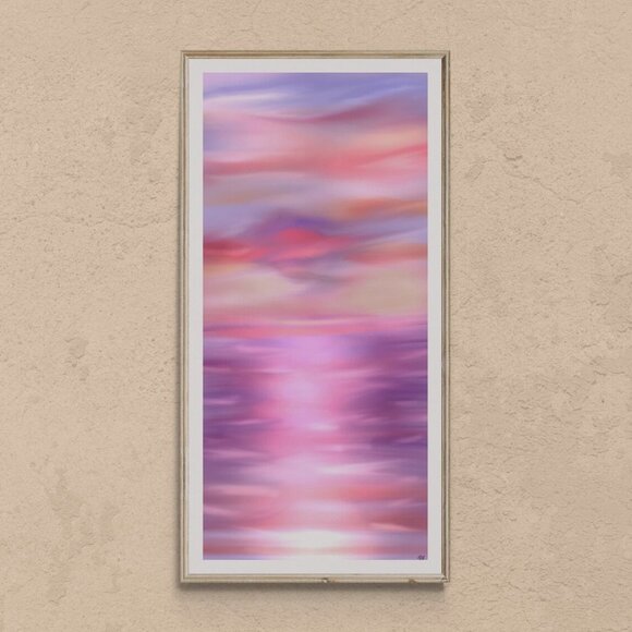 Waves at Sunset | romantic | Modern Wall Art Decor | Minimalist Digital Print - Picture 1 of 3